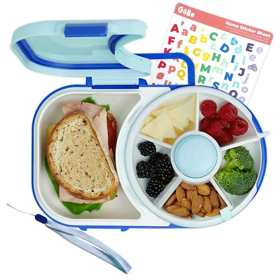 

Детский ланчбокс с маленьким контейнером для закусок, ремешком для переноски и набором наклеек, контейнер для еды в стиле бенто 2-в-1, 5 маленьких контейнеров