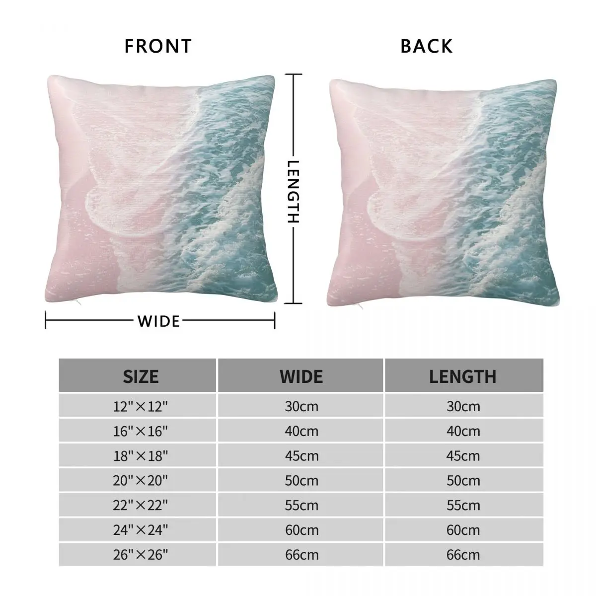 Soft Teal Blush Ocean Waves Square Pillowcase Polyester Linen Velvet Pattern Zip Decor Pillow Case Sofa Cushion Cover 45x45