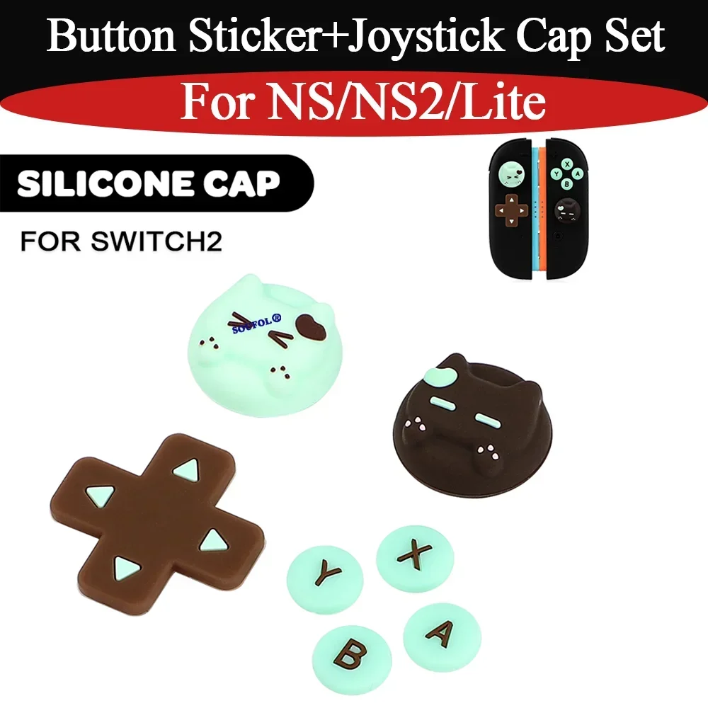 Voor Swicth2 Leuke Kat Knop Sticker + Joystick Cap Set Anti-slip Thumb Stick Caps + D-pad Cover Voor NS/OLED/Lite Accessoire Onderdelen