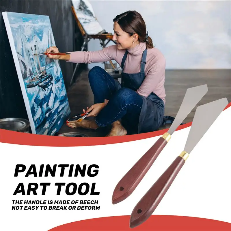 [A92P!】 2 Pcs Painting Scraper Knife Stainless Steel Painting Mixing Scrapers Palette Painting Knife For Painting Art Tool