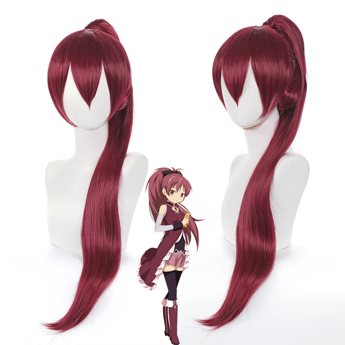 

Synthetic Long Ponytail Dark Red Cosplay Wig Women Costume Party Heat Resistant Fiber Hair Anime Halloween Daily Use