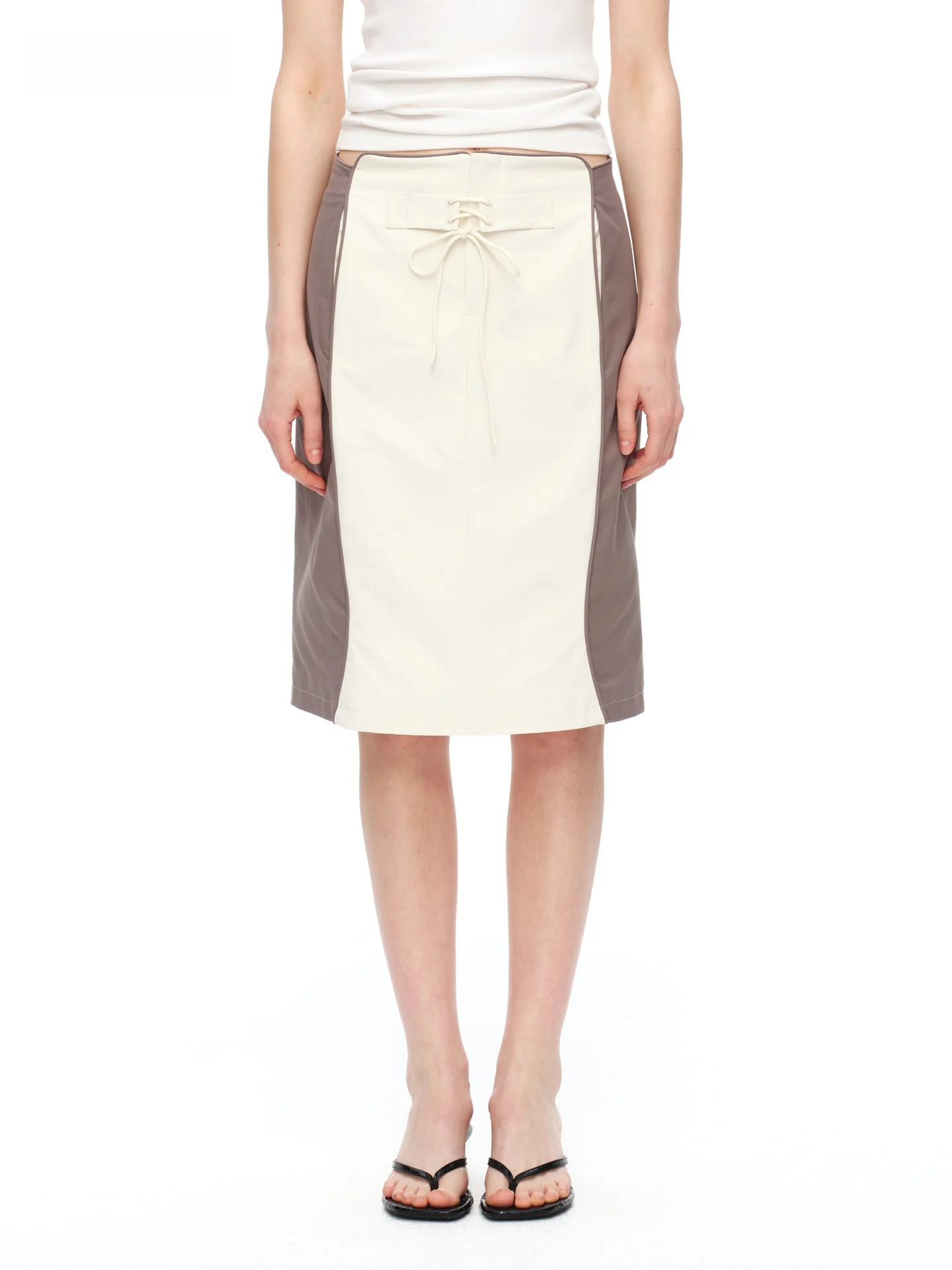 

AEOOY Color Block Straight Tube Skirt Women's mid Waist Padded Back Zipper Closure Polyester Fabric Spring Summer 2026