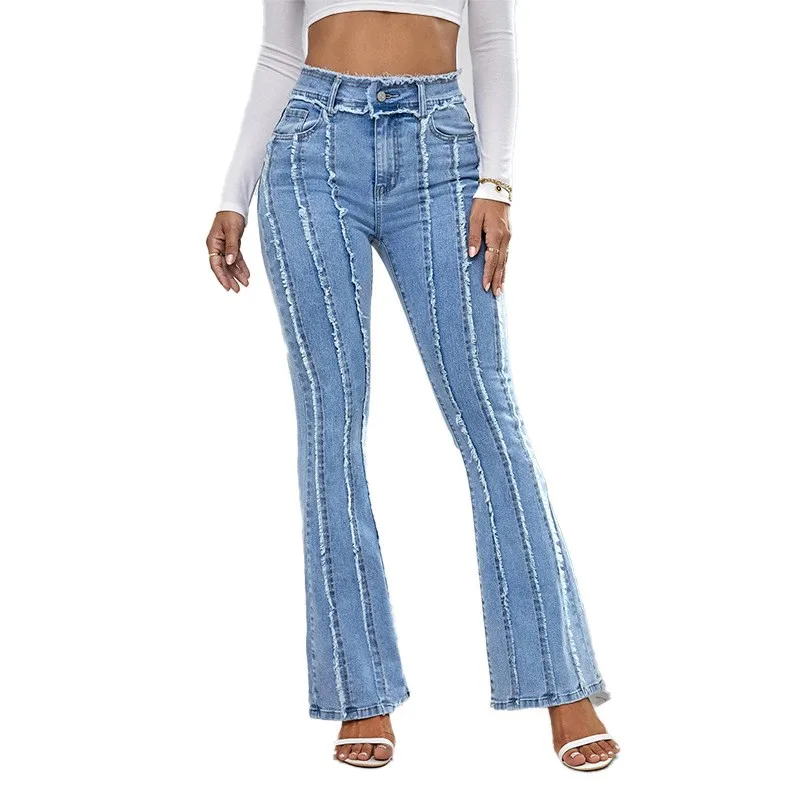 Women's High Waist Slimming Long Solid Color Cotton Jeans with Zipper Fly, 3D Detail, Elegant Fit and Five Pocket Design