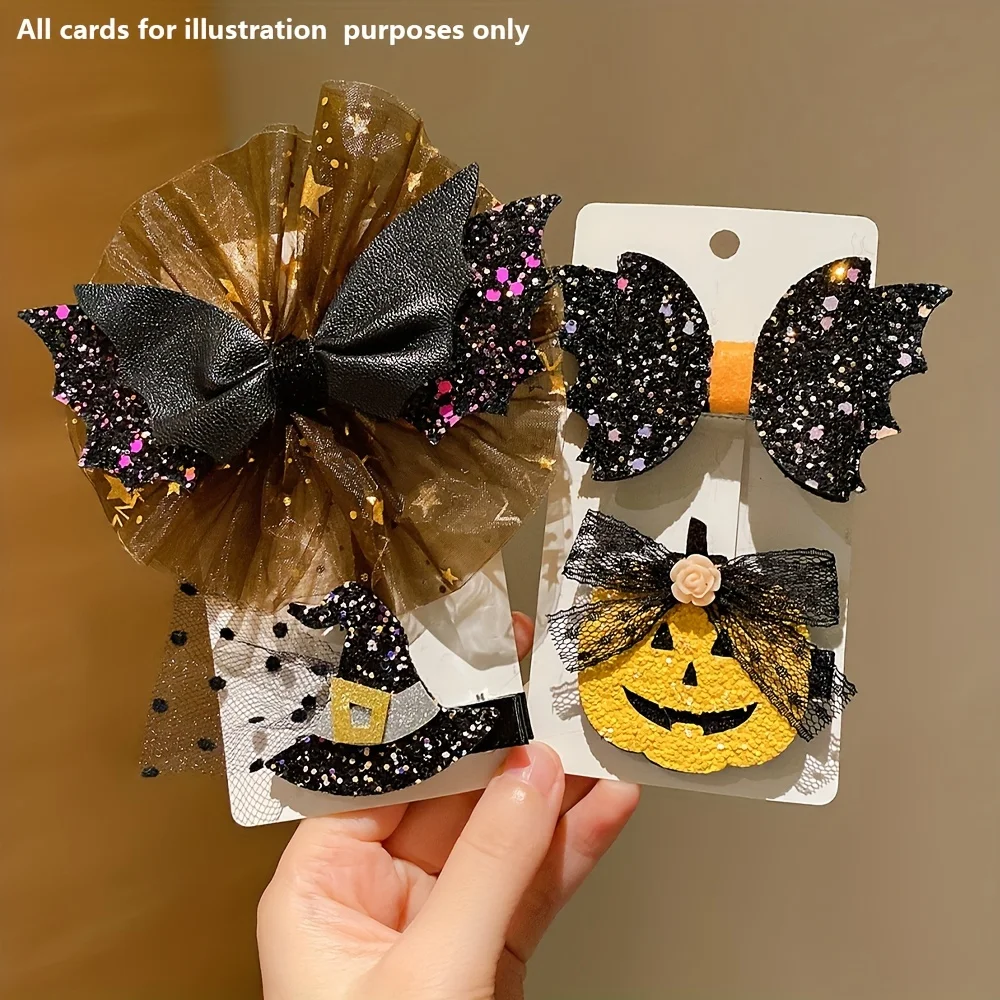 4 pieces of Halloween hair accessories black mesh bow hairpins cos dress up funny creative pumpkin devil hairpins