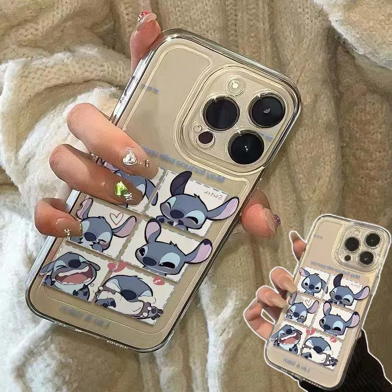 

Disney Stitch Painted Semi-transparent Phone Case for IPhone 16 15 14 13 Creative Soft TPU Silicone Shockproof Case Accessories