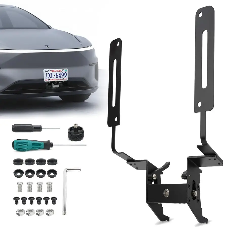

Drill Front License Plate Holder for 2025 2026 Tesla Model Y Juniper, Premium Front License Plate Frame with AntiTheft Design, L