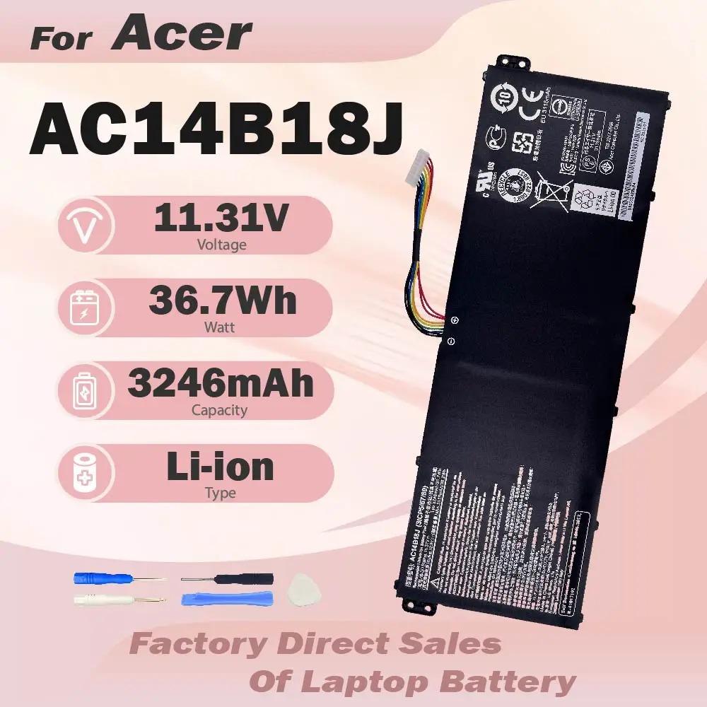 

Аккумулятор AC14B18J для ноутбуков Acer Aspire ES 15 ES1-571 ES1-331, Chromebook 11 CB3-111, 13 CB5-311, 15 CB3-531, AC14B13J
