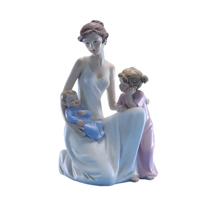 Mother Son Daughter Resin Statue Mother\'s Day Gift Creative Home Living Room Decoration European Angel Child Sculpture Ornaments