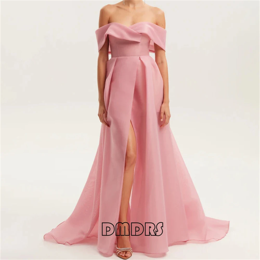 

Chiffon Women Formal Dress with Off Shoulder Sleeves Solid A Line Evening & Prom Dresses with Side Slit Long Party Cocktail Gown