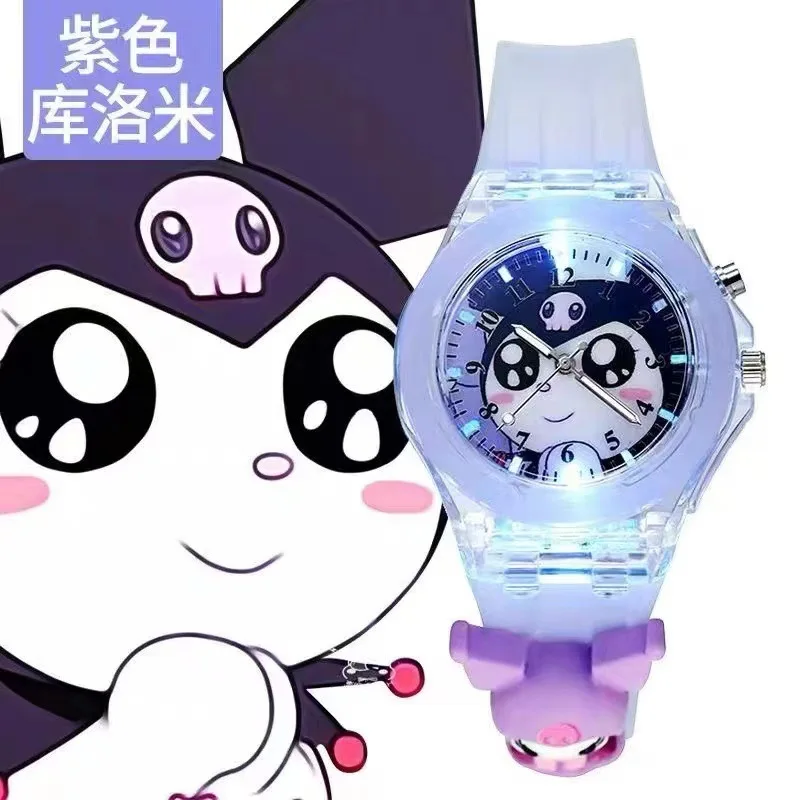 Sanrio Luminous Watch Sanrio Jelly Watch Kuromi Girl Heart Cartoon Night Glow Quartz Watch Cartoon Silica Gel Watchband Gift