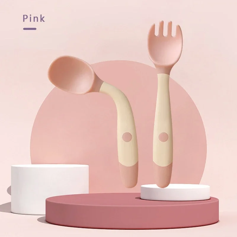 2pcs/set Children Kids Tableware Portable 360° Flexible Spoon Fork for Baby Girl Boy Toddler Soft Safety Handle Feeder BPA Free