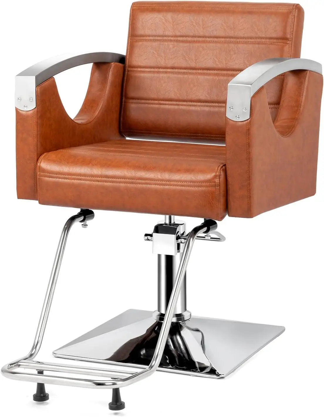 Omysalon Barber Chair Heavy Duty With Stainless Steel Armrest, Brown Salon Chair For Hair Stylist, Styling Hairdressing Chair