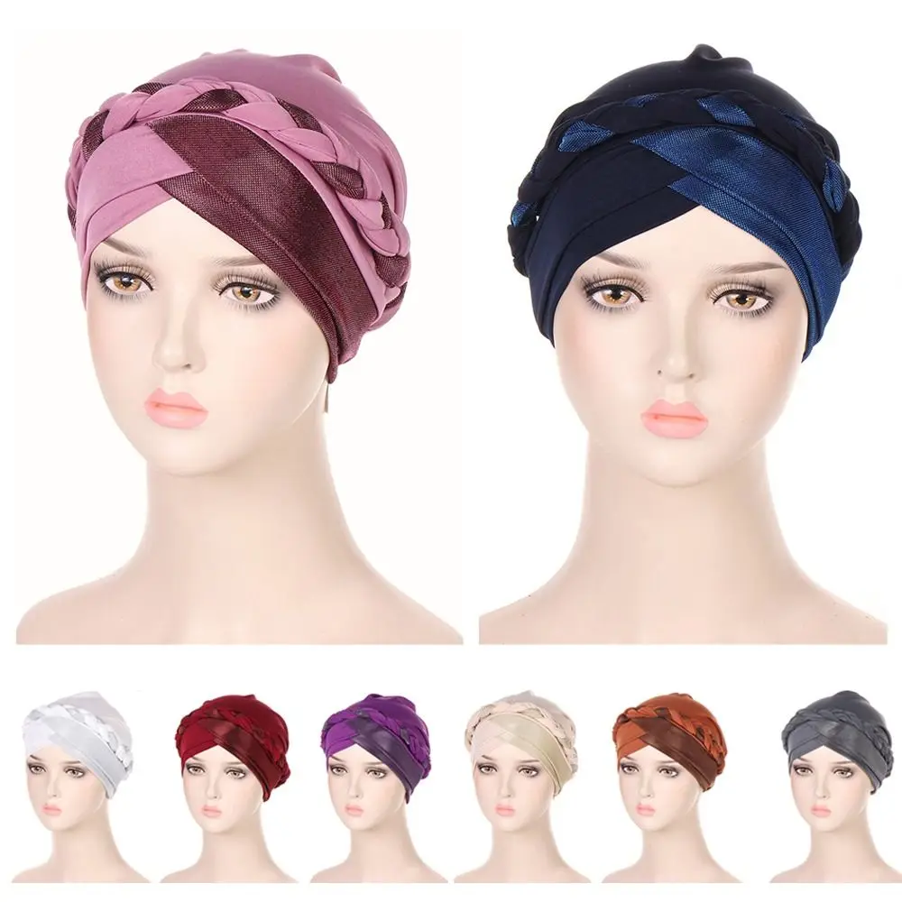 Women Cancer Hat Chemo Cap Muslim Braid Head Wrap Turban Hat Lady Indian Islamic Headwear Sleep Cap