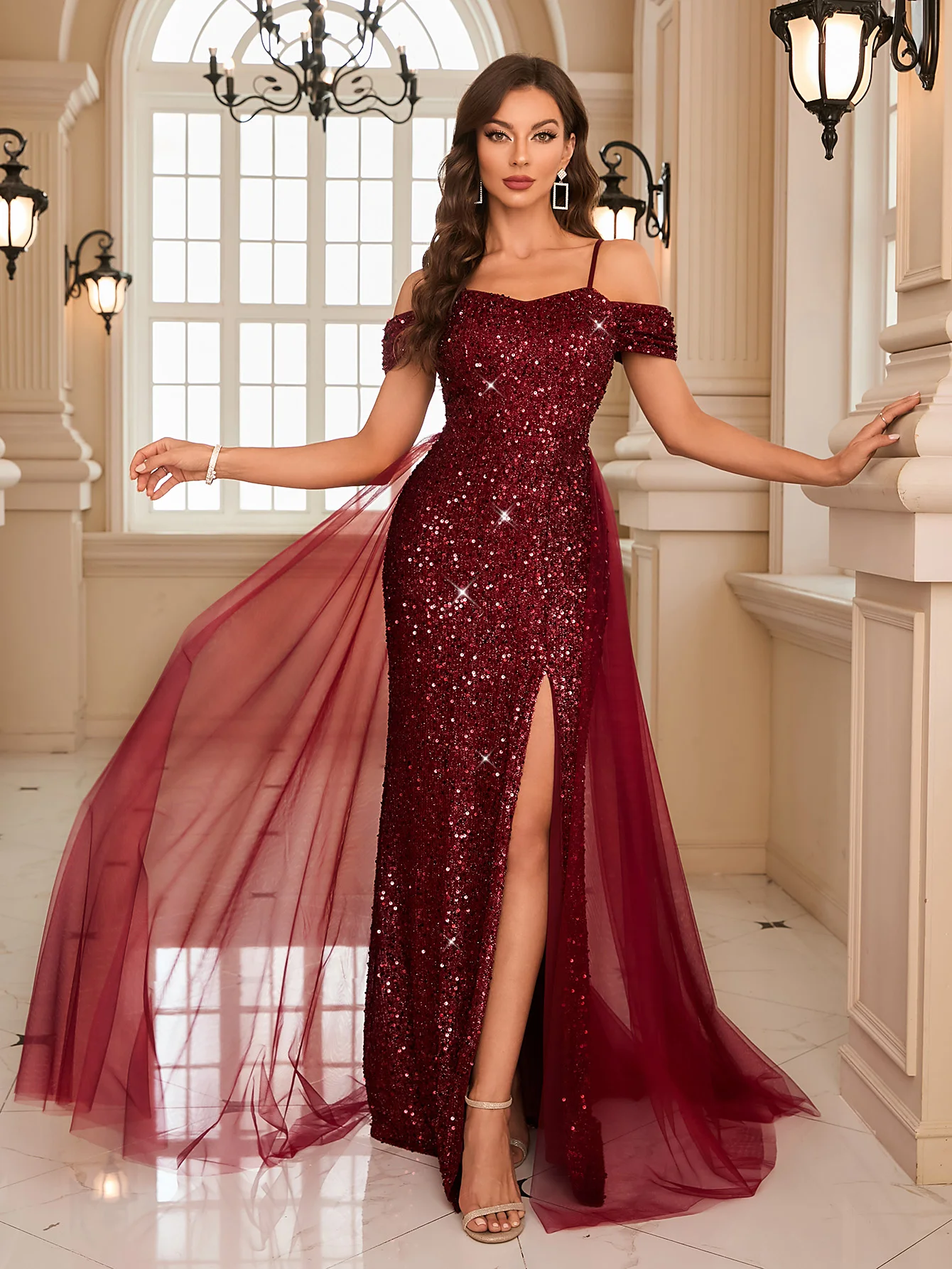 

UNITHORSE женское платье для выпускного вечера с открытыми плечами и пайетками