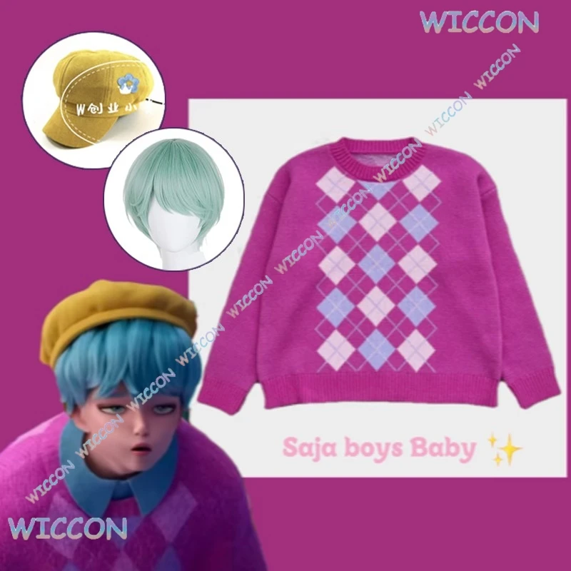 [Магазин YiNuo]Kpop Demon Cos Hunter Huntrix Косплей Saja Boy Косплей Детский Косплей Розовый Свитер Шляпа Парик Женщины Мужчины Хэллоуин Вечеринка