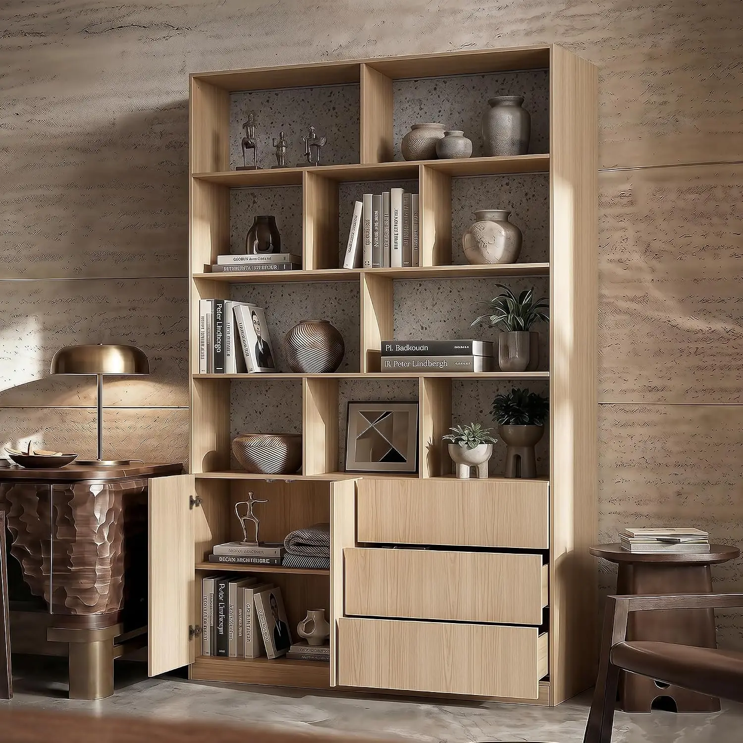92.5" Tall Bookcase with Lights, Oak