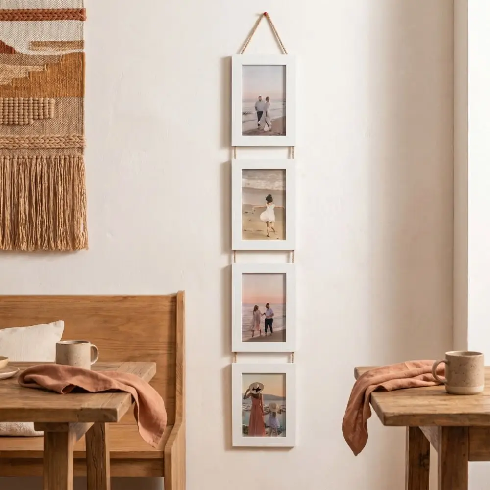 6-Inch Hanging Picture Frame Linked Photo Holder Multi Panel Wall Art Picture Frame Retro Rustic Style Vertical Photo Wall