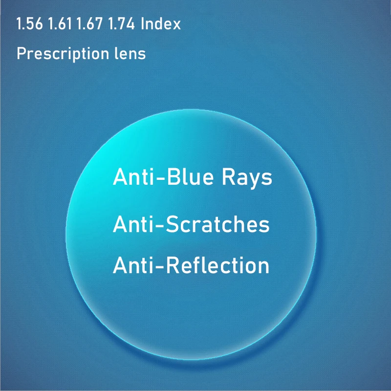 

1.56 1.61 1.67 1.74 Aspheric Optical Prescription Lens Myopia Presbyopia UV Protect Anti-Blue Rays