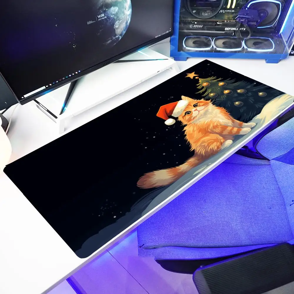 Christmas cat  Desk Mat Mousepad Large Abstract Mouse Pad Gaming Deskmat With Lockedge Office Non-slip Carpet