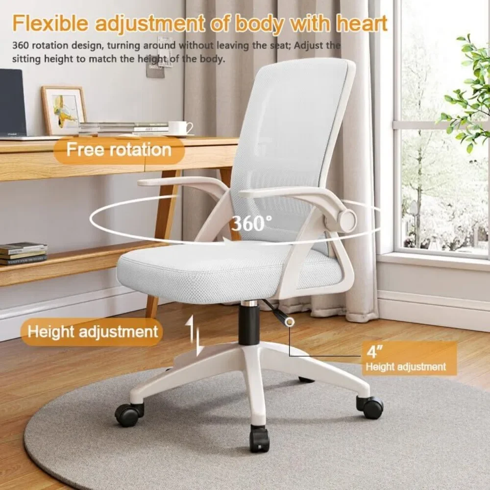 Ergonomic Office Chair with Breathable Mesh Back,  Adjustable Height, Swivel Chair with Flip-Up Arms and Lumbar Support