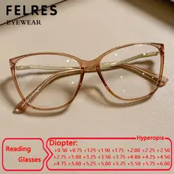 Fashion Cat Eye Reading Blue Light Glasses Women Optical Computer Glasses Wives Luxury Eyeglass Frames FELRES Diopter +1.5 +2.0