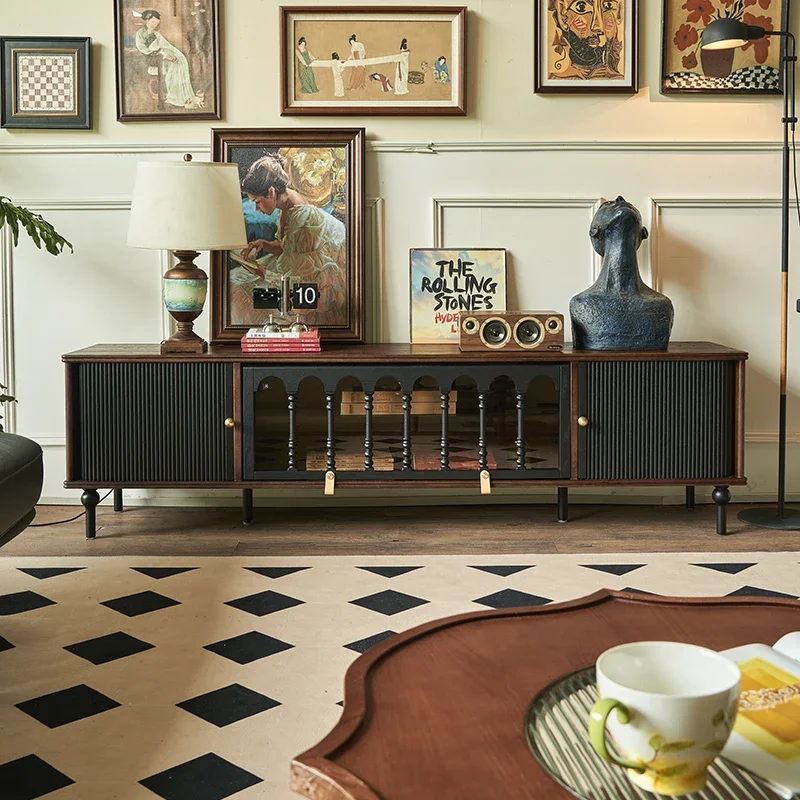 

French retro solid wood TV cabinet small apartment living room