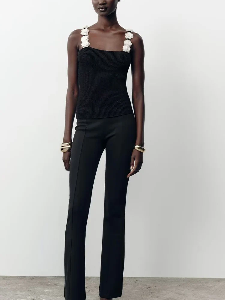 

European and American style autumn new fashion trend women's clothing floral round neck sleeveless suspender knitted top