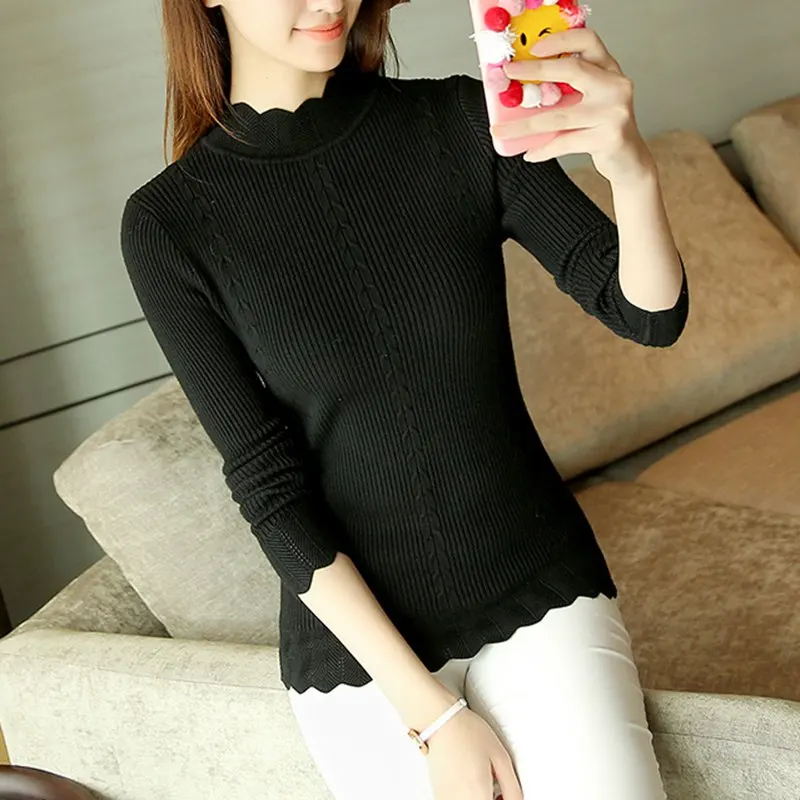 Autumn Korean Slim Fashion Women Knit Sweater High Elastic Turtleneck Bottoming Basic Pullovers Winter Sexy Sweater Women 7570