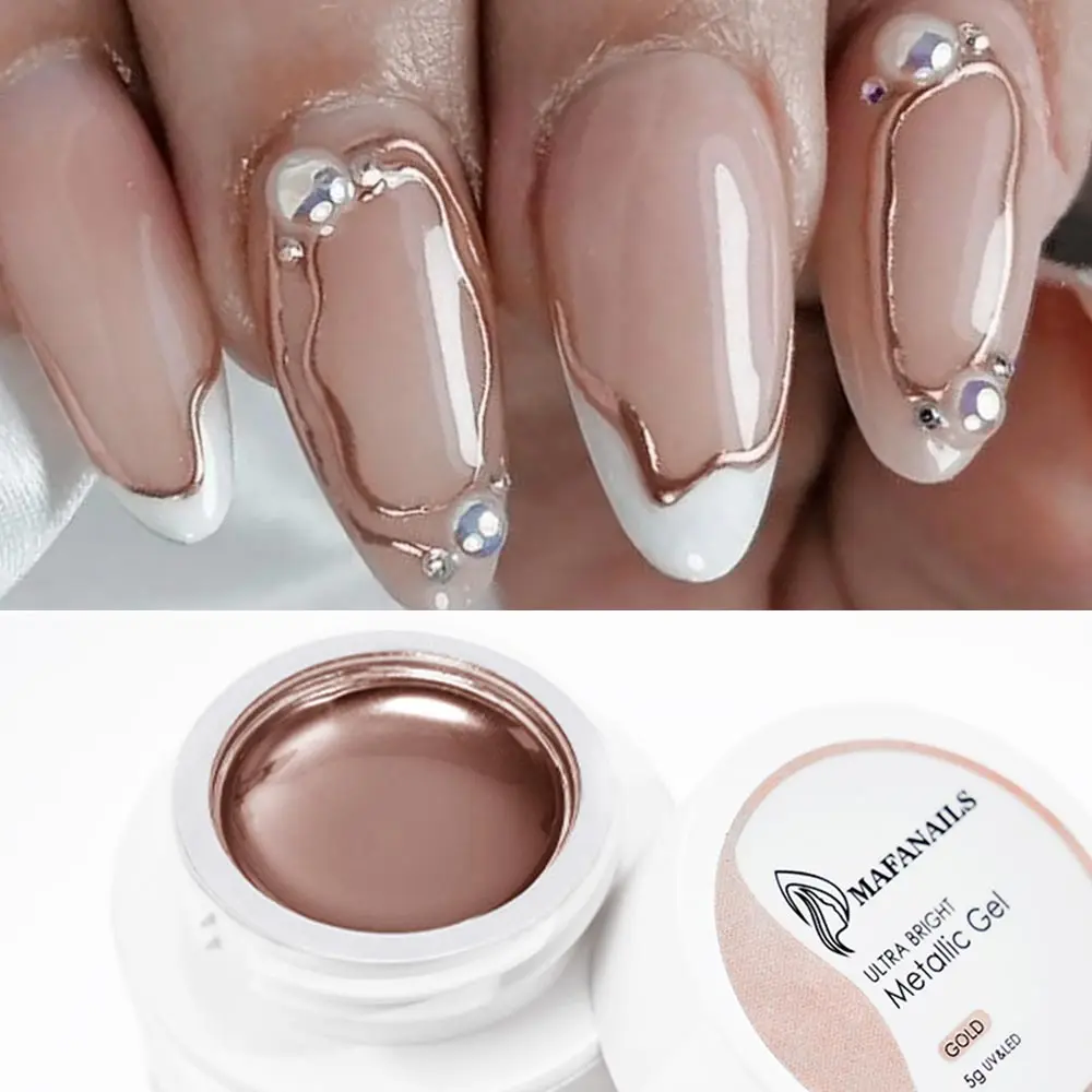 Metallic-Malerei-Gel, Chrom, Gold, Silber, Spiegeleffekt, Nagellack, superhelle Zeichenlinie, französischer Nagellack, 5/6/8/10/15 ml