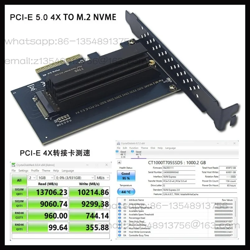 PCI-E 5.0 GEN5 adapter card to M.2 adapter card 4X NVMe SSD to m2 to nvme expansion card in stock