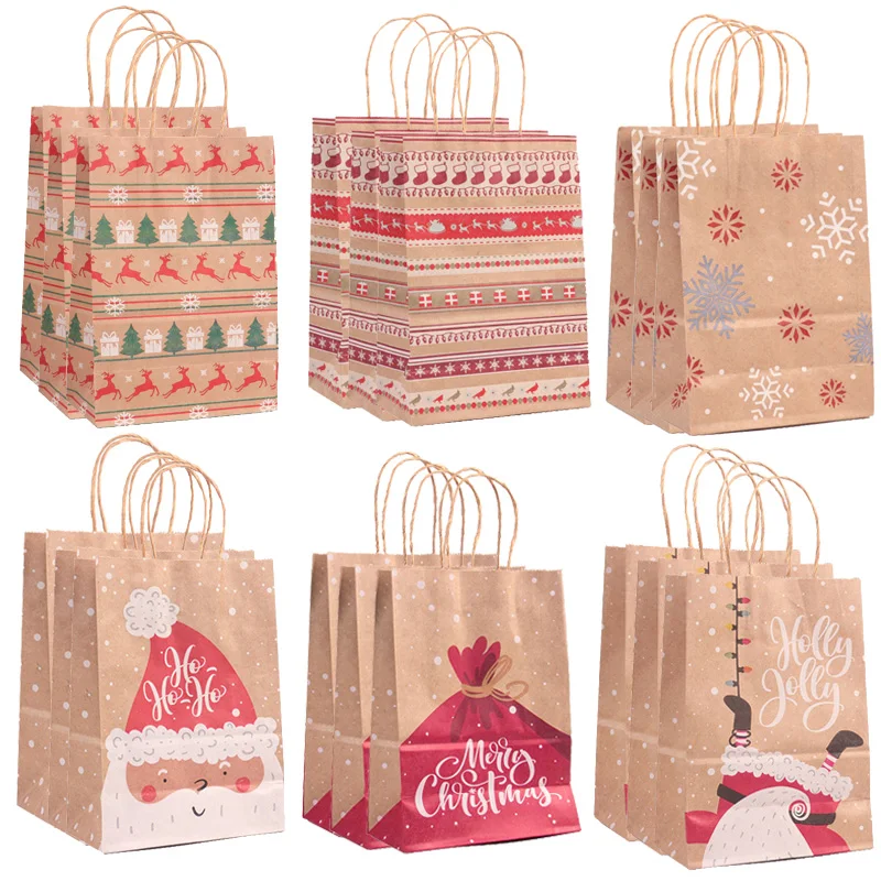 5/10pcs Kraft Paper Gift Bags Santa Claus Tree Christmas Candy Cookie Packaging Bag Boxes Natal 2025 New Year Navidad Home Decor