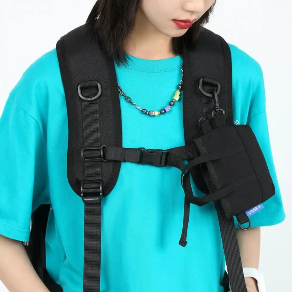 

Practical Portable Nylon Crossbody Bag Mini Black Pendant Keychain Zipper Pouch Card Holder Small Purse Women
