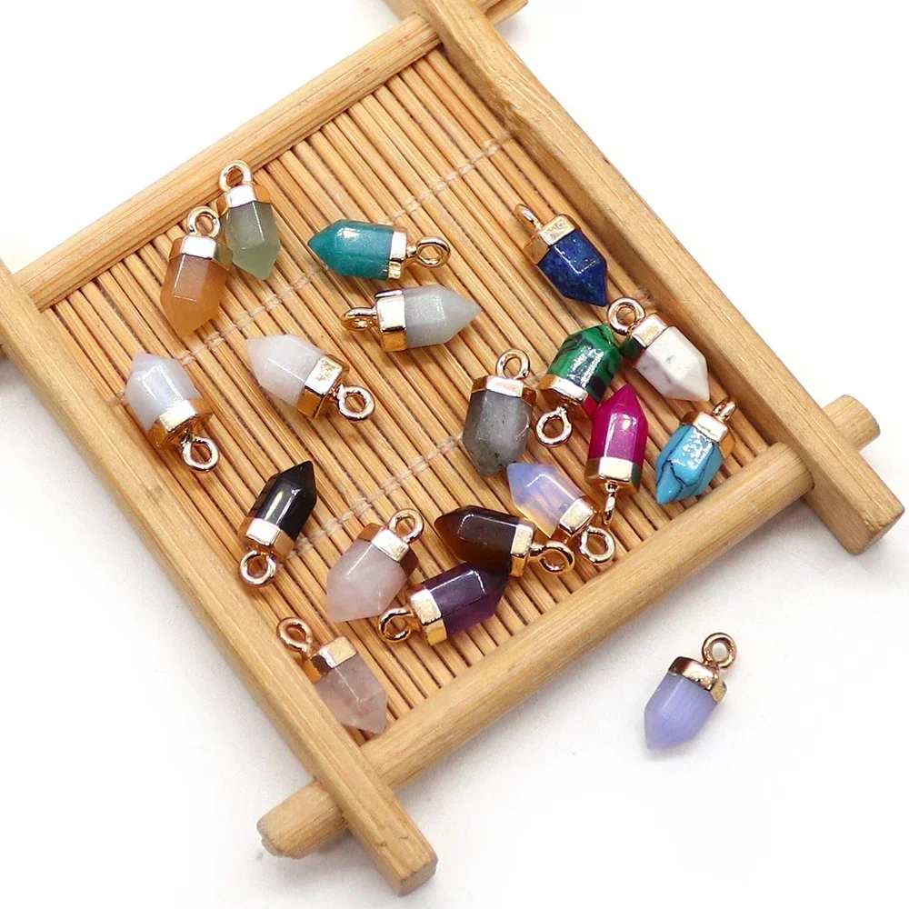 Exquisite Minimalist Natural Stone Polished Geometric Hexagonal Prism Electroplated Single-hole Pendant DIY Accessory Necklaces
