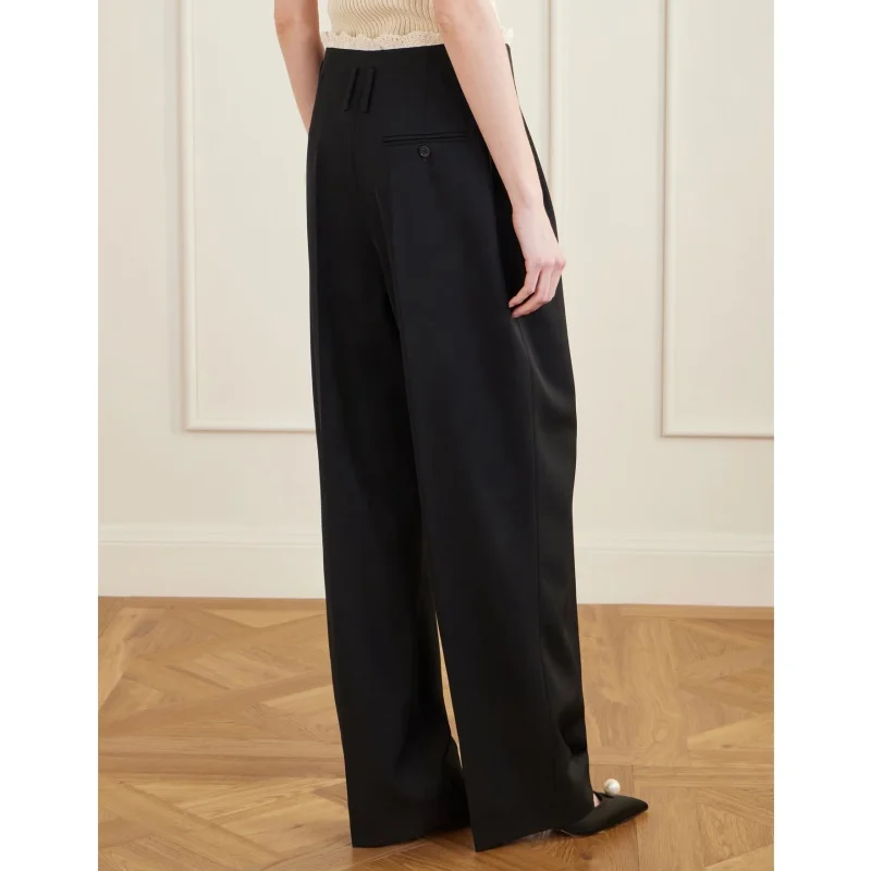 High-quality summer new linen high-waisted lace-trimmed casual trousers for women, fashionable, loose and elegant wide-leg pants