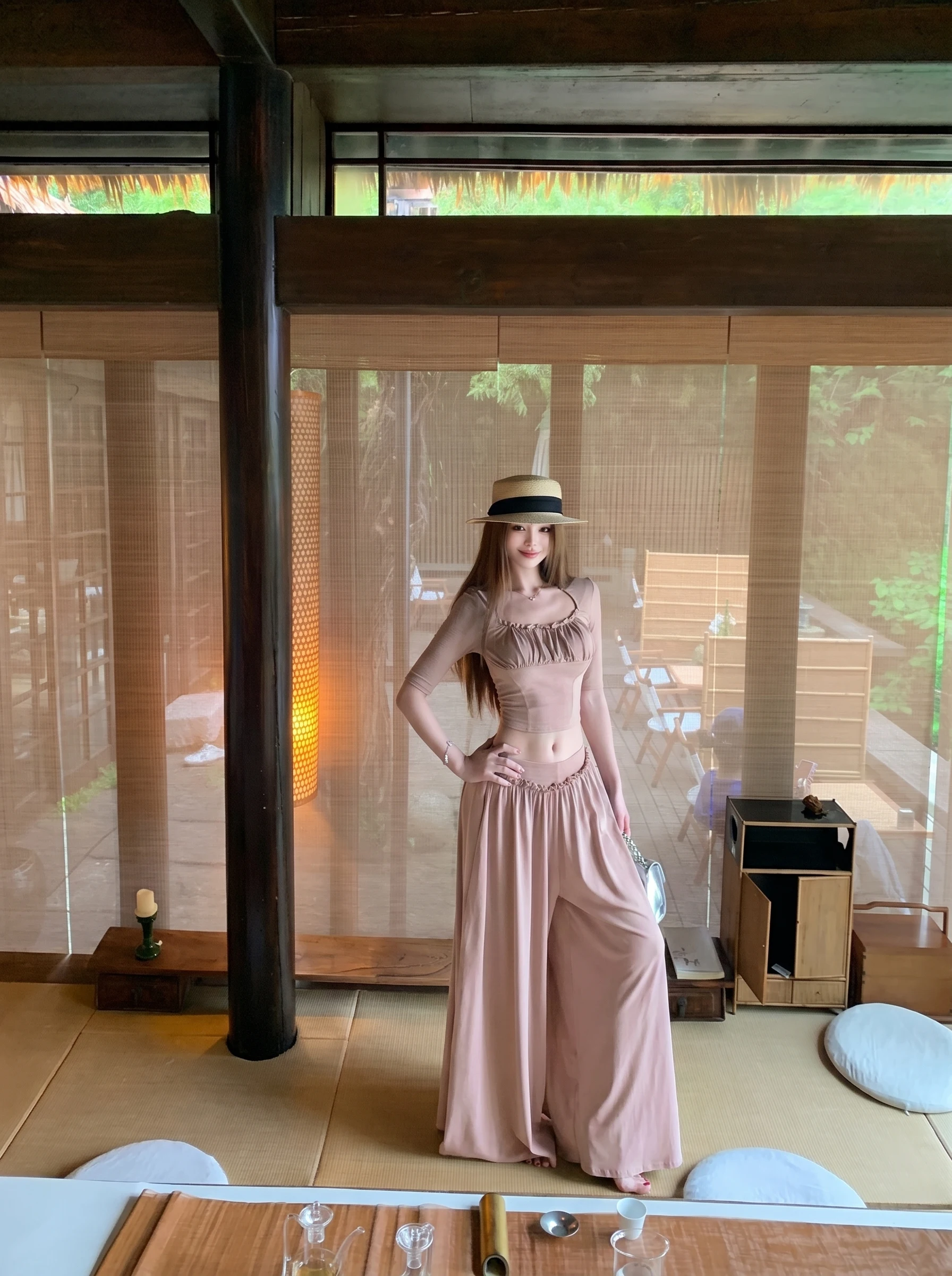 

Spicy Girl Set Casual High Waist Wide Leg Pants mid Sleeve T-Shirt Women Summer Drapey Two Piece Set Commute Style Fashion