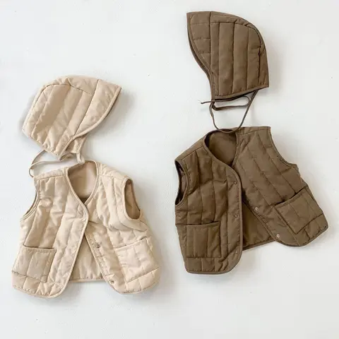 한국어 아기 조끼 모자 세트 가을 봄 어린이 양복 조끼 소녀 소년 재킷 어린이 겉옷 코트 유아 유아 의류