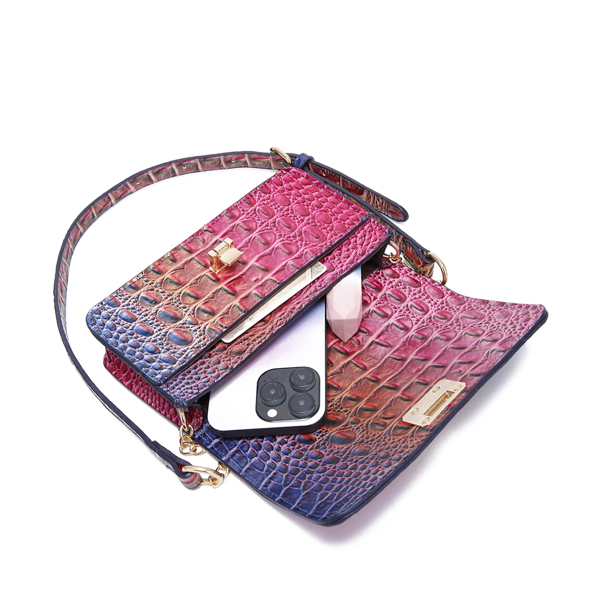 European and American retro diagonal cross single shoulder multicolored crocodile patterned Brahman bag