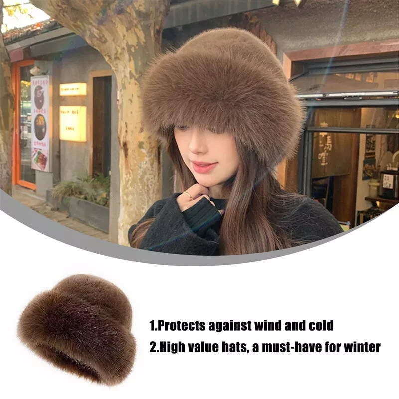 Winter Ladies Soft Plush Faux Fur Bucket Hat Thick Warm Furry Fisherman Cap Windproof Hat For Street Travel Cold Days Outfit image 4