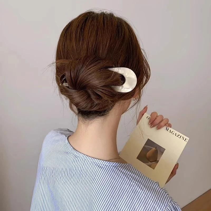 

Vintage Marble Pattern U-Shape Hair Clip Acetate Geometric Hair Fork DIY Hairstyle Tool for Hair Bun