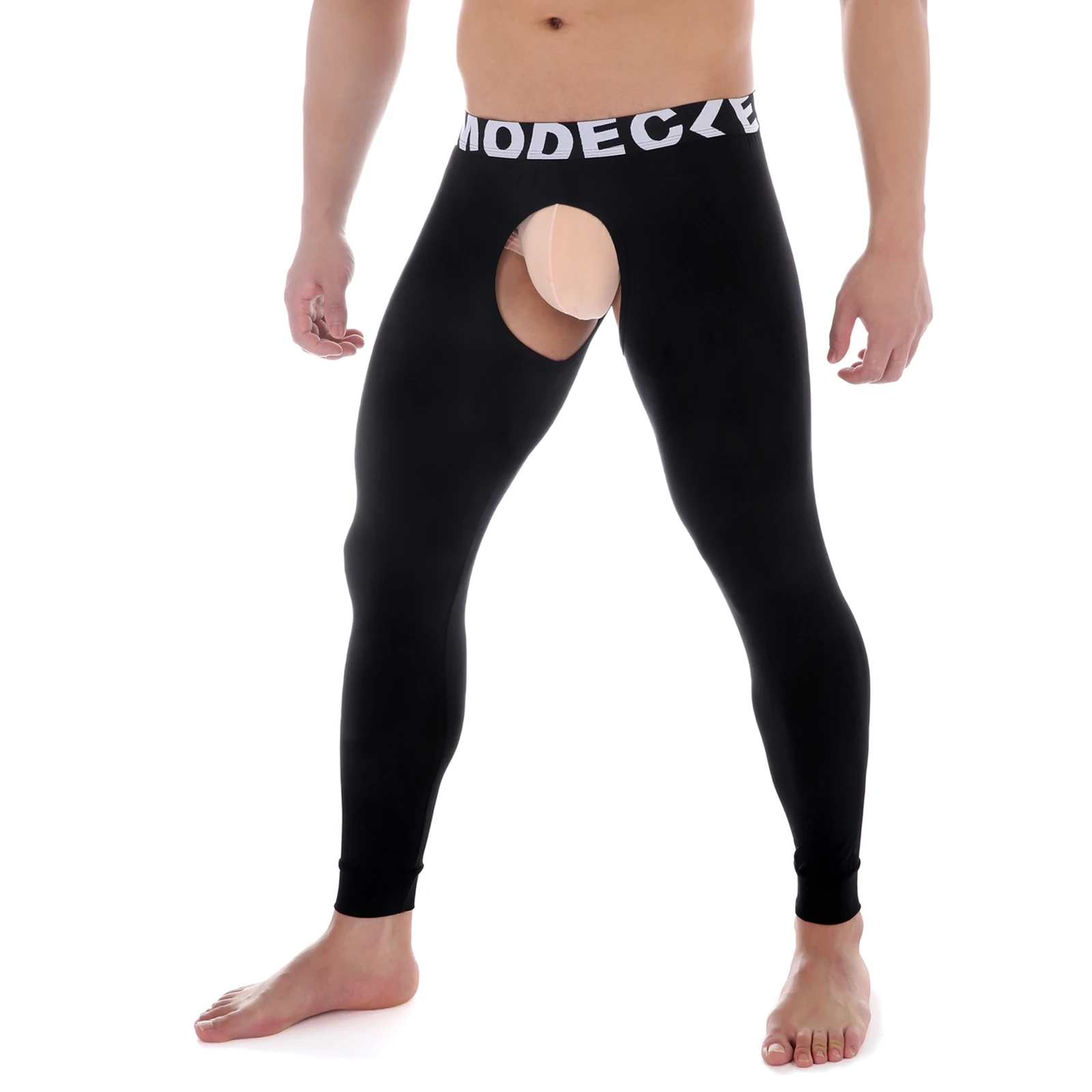 CLEVER-MENMODE Uomini caldi Biancheria intima termica modale Leggings sexy Custodia aperta per pene Glutei sul cavallo Pantaloni lunghi Johns