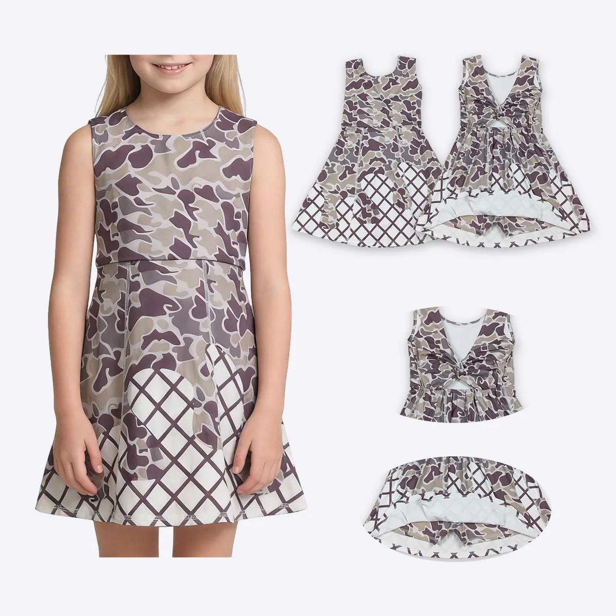 

Kids Children Cute Princess Dresses Baby Girls Southern Grey Camo Drip Shorts Line Yoga Knee Length Dresses Clothes Wholesale
