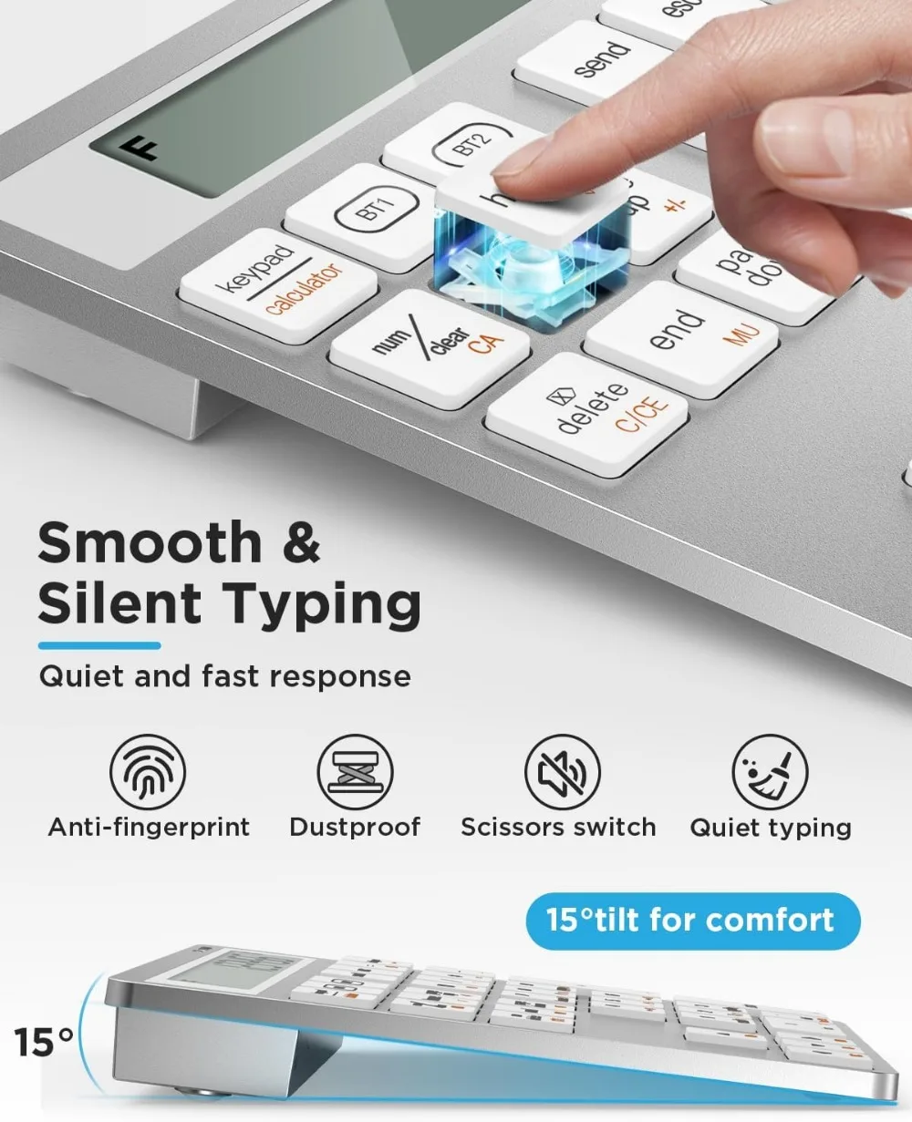 لوحة مفاتيح أرقام لاسلكية قابلة لإعادة الشحن مع بلوتوث مزدوج، شاشة آلة حاسبة مكونة من 34 مفتاحًا لجهاز Windows Mac PC Tablet #6