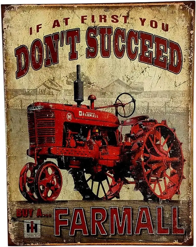 Bundle Farmall-Succeed Retro Tin Sign Décor - Vintage Inspired Metal Sign Complete with Screws for Hanging to Display in