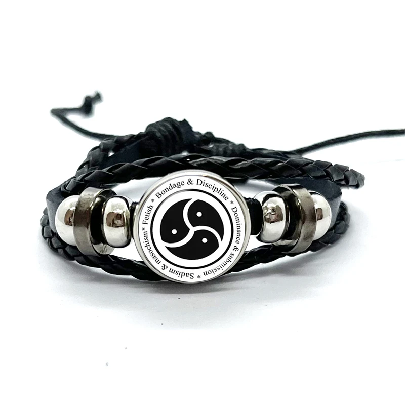 Bdsm Triskelion Symbol Pattern Leather Bracelets Glass Dome Snap Button Bracelet & Bangles Fashion Women Men Jewelry