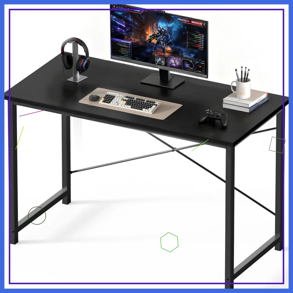 

Компактный компьютерный стол 47 дюймов для небольших помещений, современный рабочий стол для письма и игр с сумкой для хранения и крючком для наушников, черный