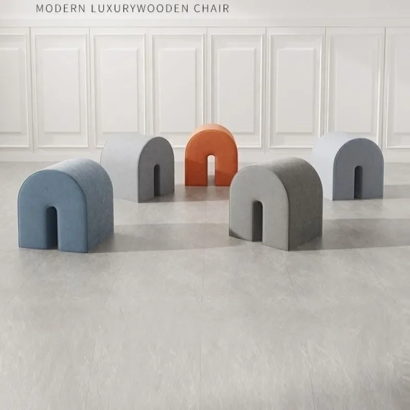 Modern U Cutout Arch Bench Soft Linen Fabric Thick Padded Half Cylinder Stool Hollow Design Space Saving Entryway Ottoman