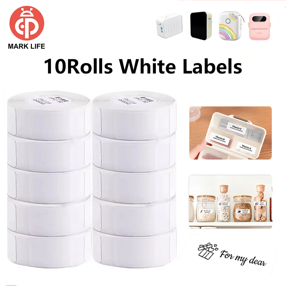 

Термоэтикетки Marklife, 10 рулонов, белые, самоклеящиеся, водонепроницаемые, совместимые с P15/M1/P50, для подарков/креативных проектов/маркировки