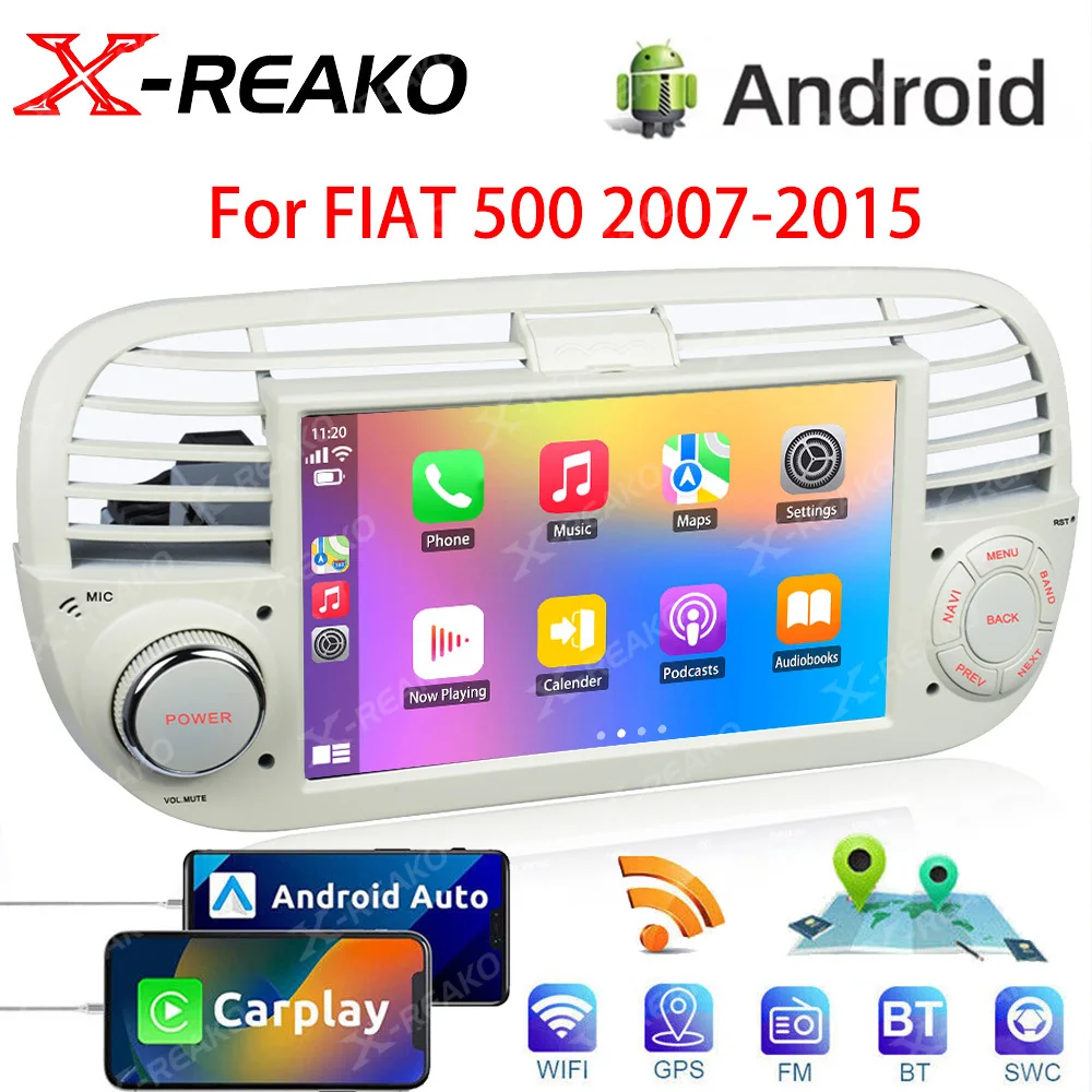 

X-REAKO 7'' Android Car Radio Stereo For Fiat 500 2007-2015 Multimedia Player Wireless Carplay& Auto BT GPS Navigation Head Unit