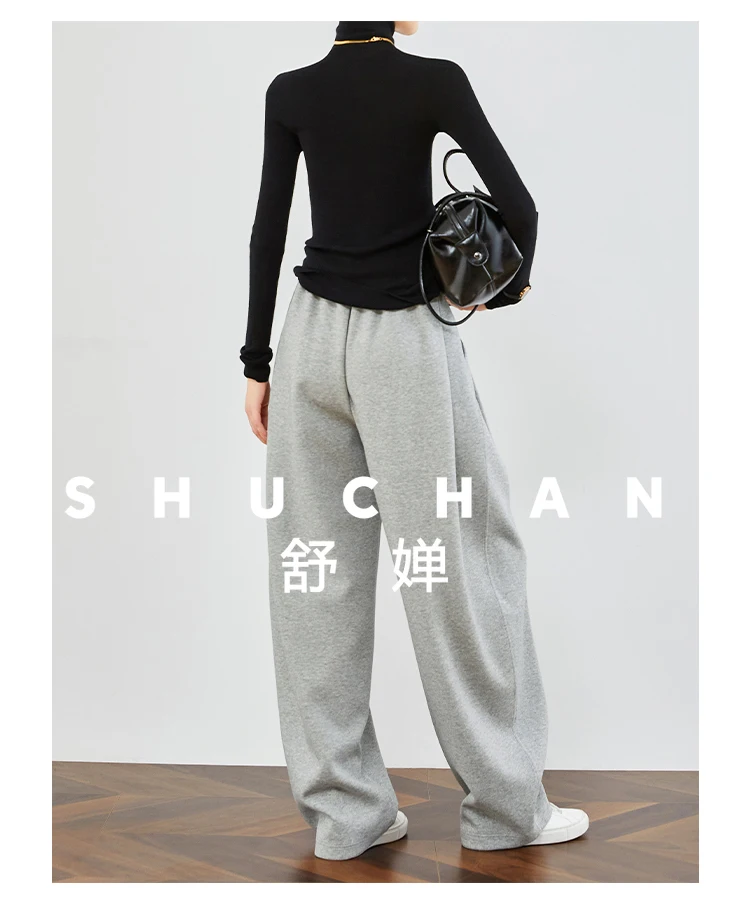 Gray sweatpants women's fleece thickened casual banana sweatpants loose scimitar wide-leg pants autumn and winter
