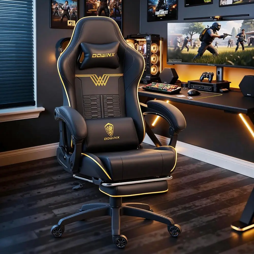Ergonomic Racing-Style Gaming Chair for Long Sessions, 350 lbs Capacity, with Lumbar Massage Support, Black